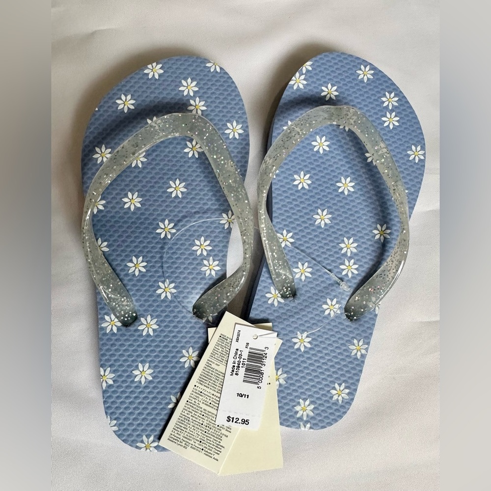 Gap Kids Girls Flower Sparkly Blue Flip Flop Sandals Size 10/11 NWT